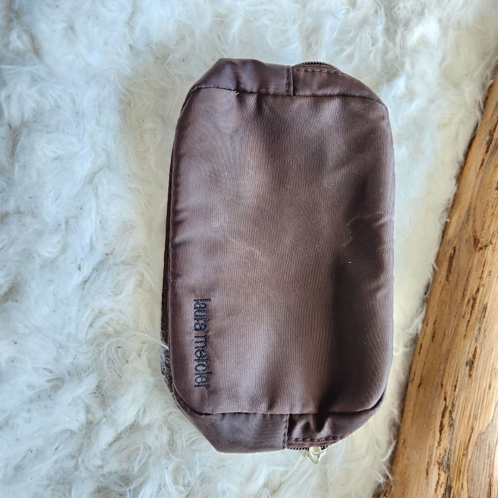 Laura Mercier small brown cosmetic pouch